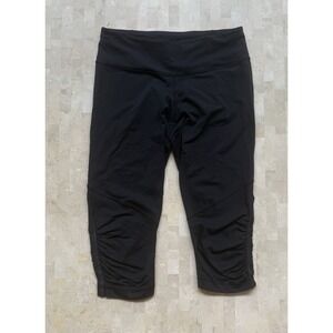 Lululemon Run For Your Life Crop Women Black Capri Crop Ruched Mesh Leg Sz 6